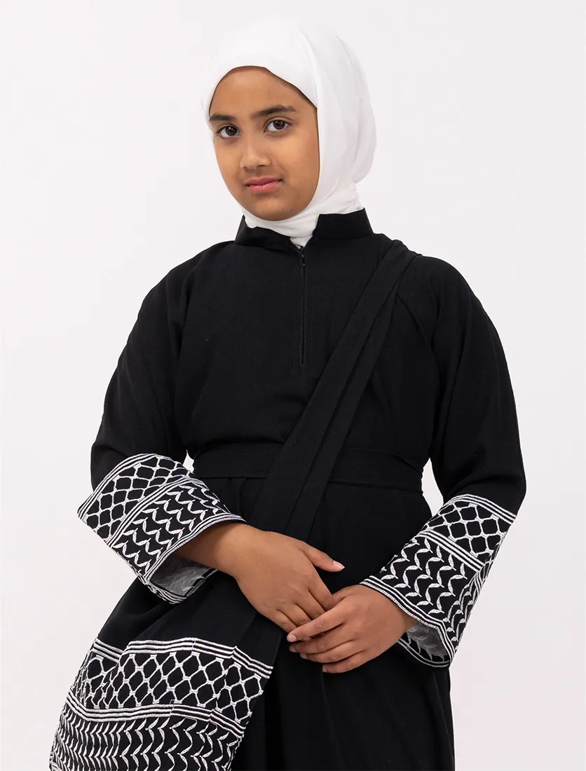Girls Black Keffiyeh Basic Abaya